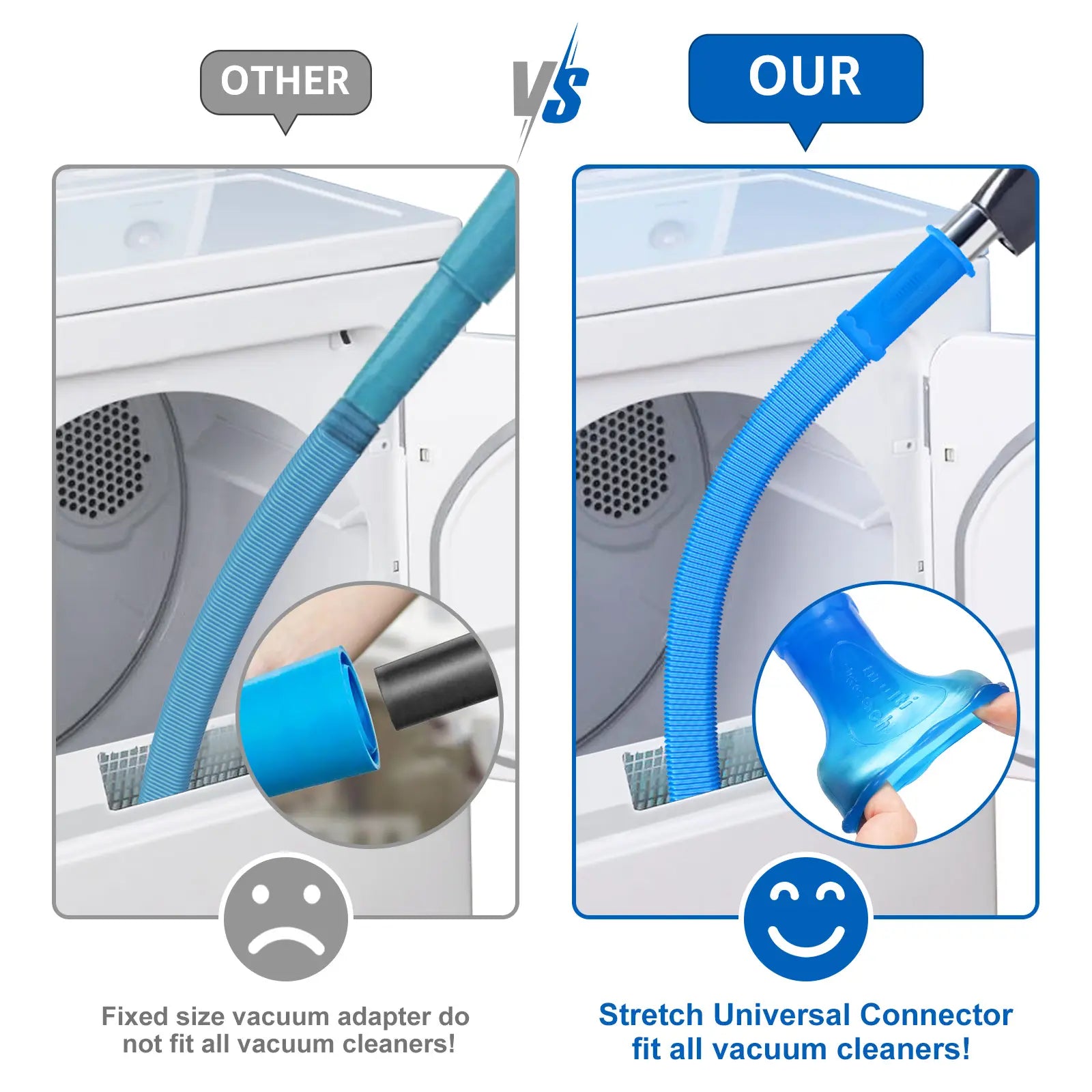 Dryer Vent Cleaner kit Dryer Vacuum Hose Attachment with Stretch Universal Connector, Dryer Vent Cleaning Tool Vacuum Hose Lint Remover, Blue