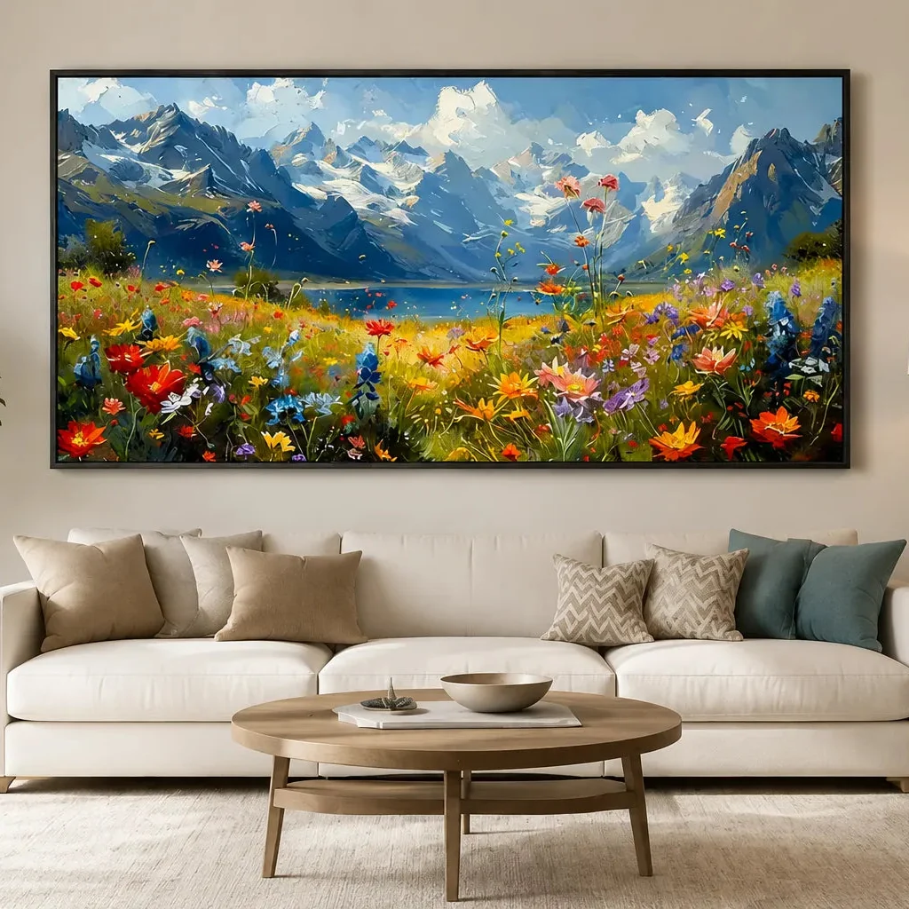 Hand Painted Alpine Meadow Oil Painting for Dining Room AA#2410