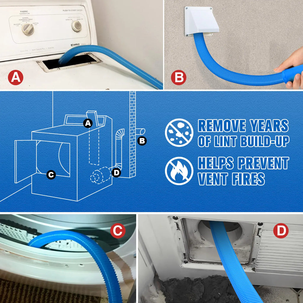 Dryer Vent Cleaner kit Dryer Vacuum Hose Attachment with Stretch Universal Connector, Dryer Vent Cleaning Tool Vacuum Hose Lint Remover, Blue